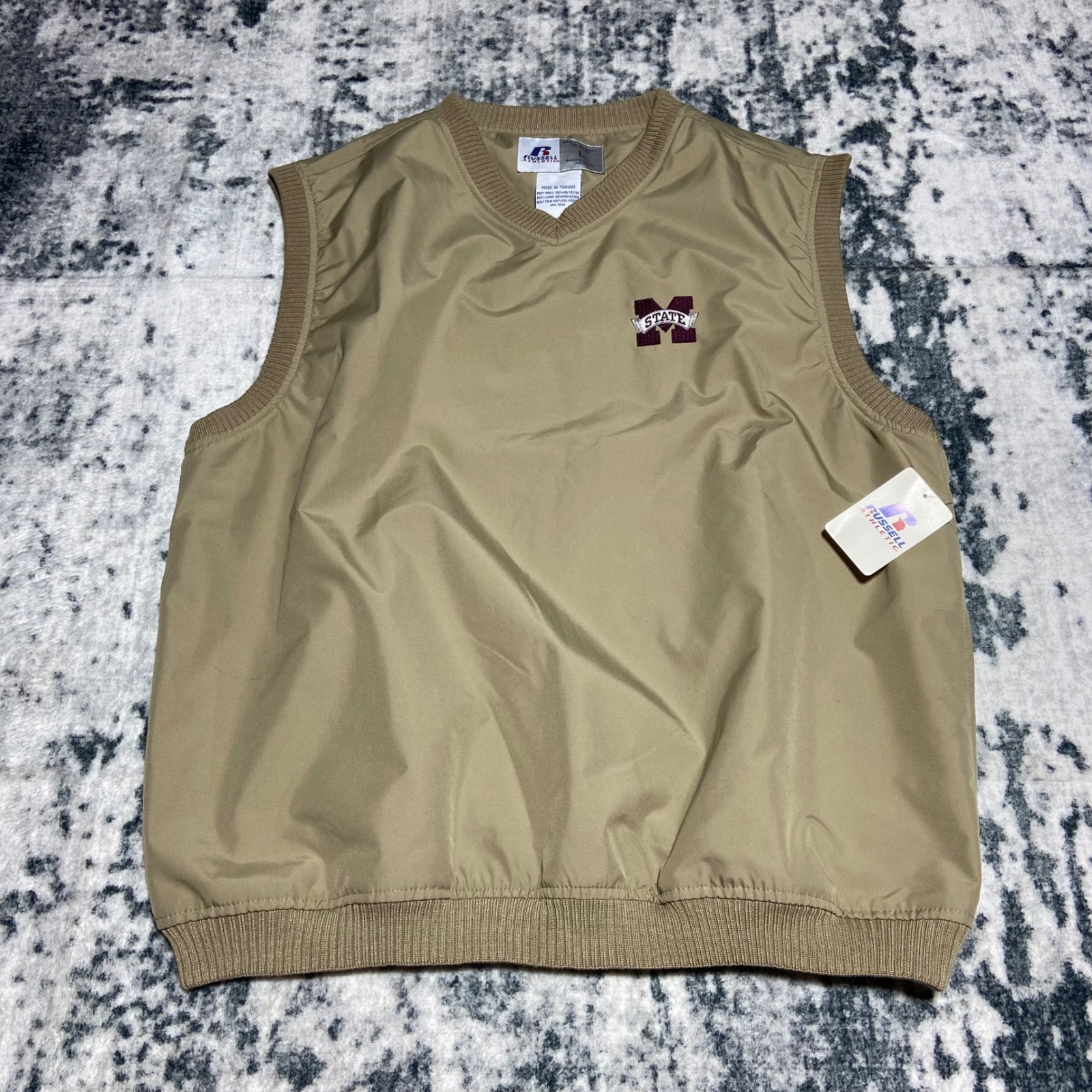 Nwt Russell Athletic Mississippi State V-Neck Windbreaker Vest Khaki Mens Large